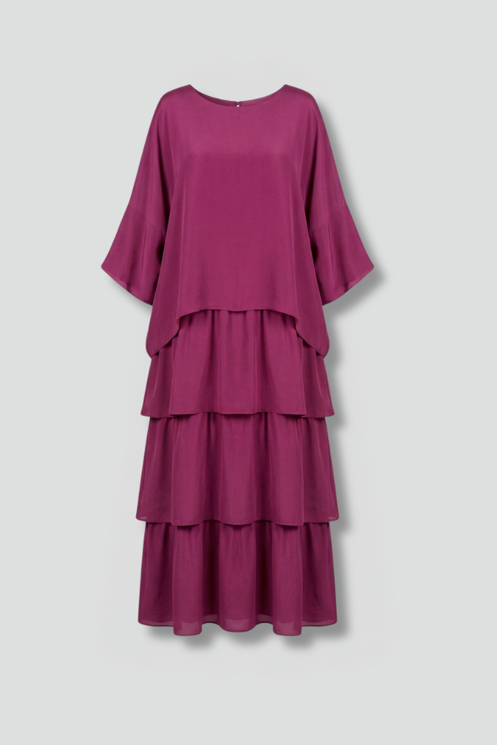 Alice | Robe Maxi Femme Coupe Trapèze – Robe Longue à Volants avec Col Rond