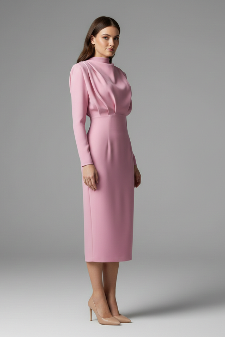 Clarissa | Robe longue à col montant pour femme – Robe à manches longues arrivant aux chevilles