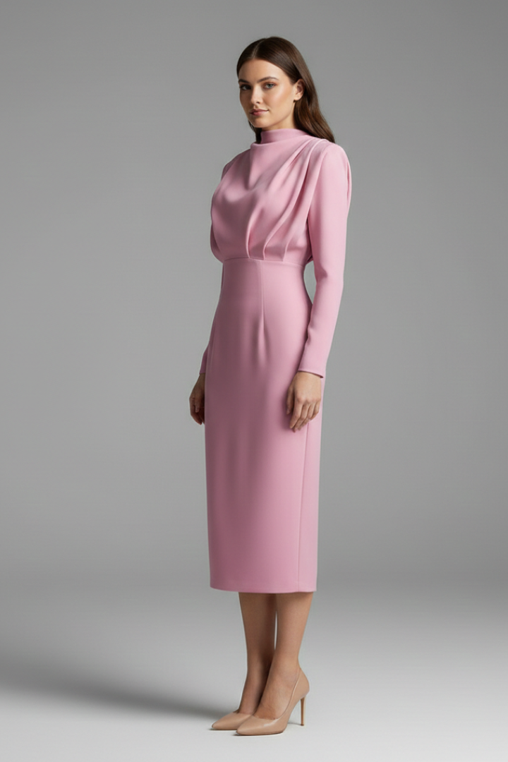 Clarissa | Robe longue à col montant pour femme – Robe à manches longues arrivant aux chevilles