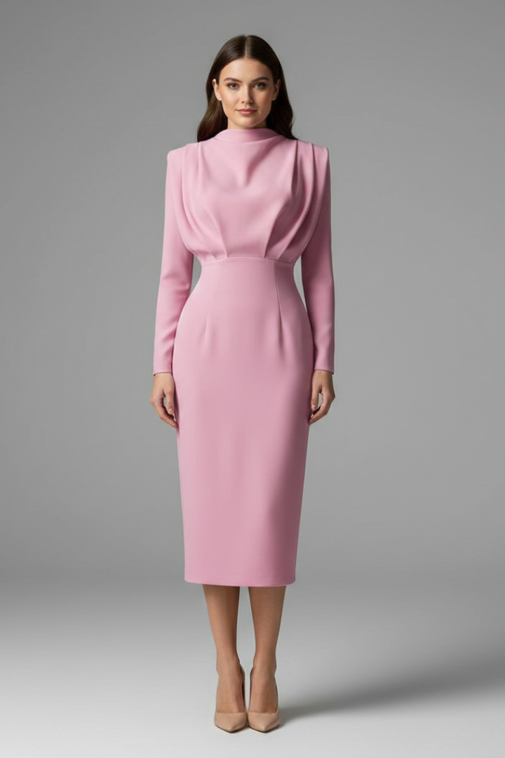 Clarissa | Robe longue à col montant pour femme – Robe à manches longues arrivant aux chevilles