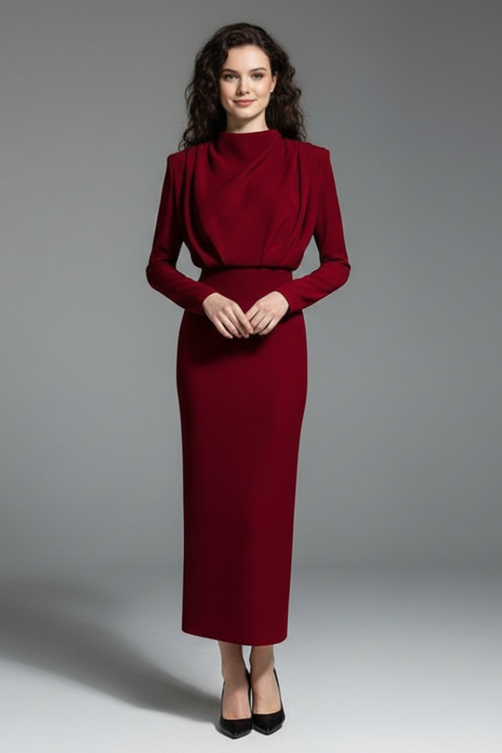 Clarissa | Robe longue à col montant pour femme – Robe à manches longues arrivant aux chevilles
