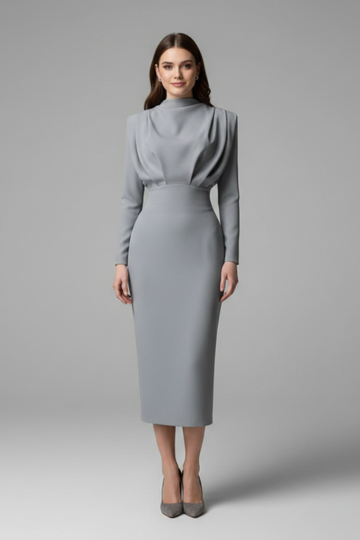 Clarissa | Robe longue à col montant pour femme – Robe à manches longues arrivant aux chevilles