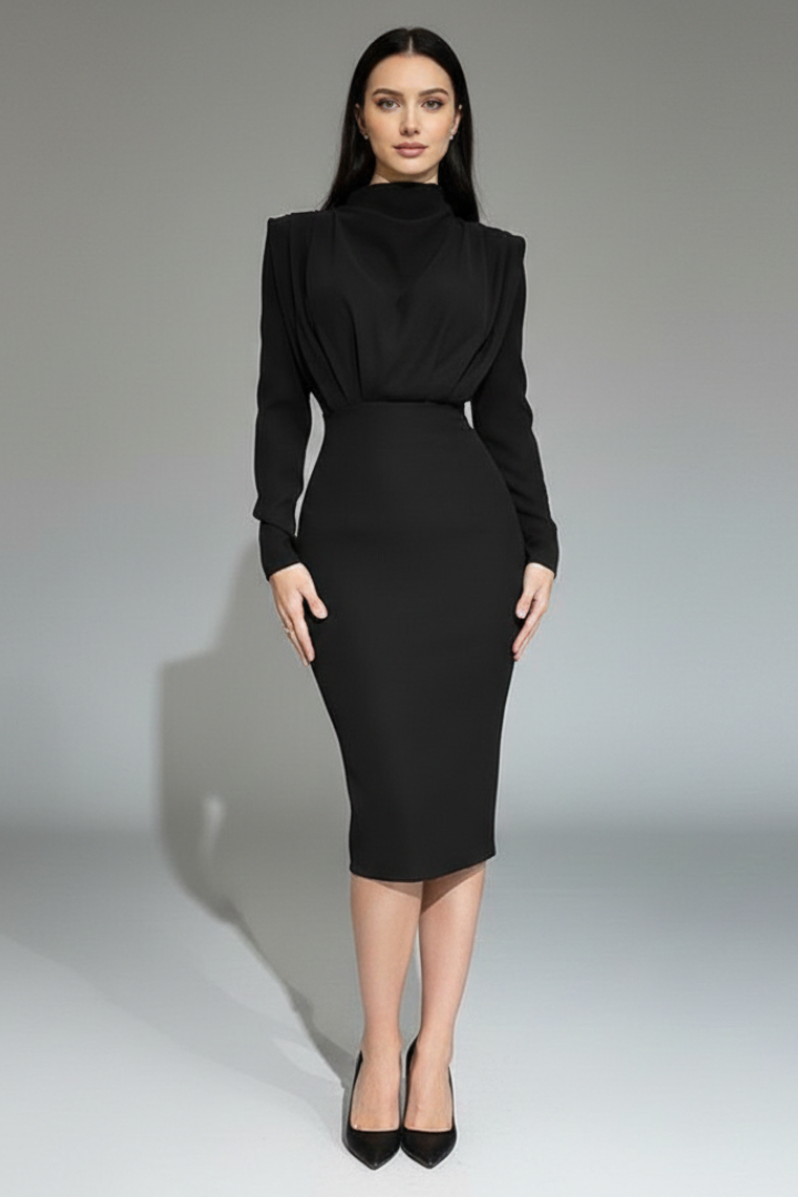 Clarissa | Robe longue à col montant pour femme – Robe à manches longues arrivant aux chevilles