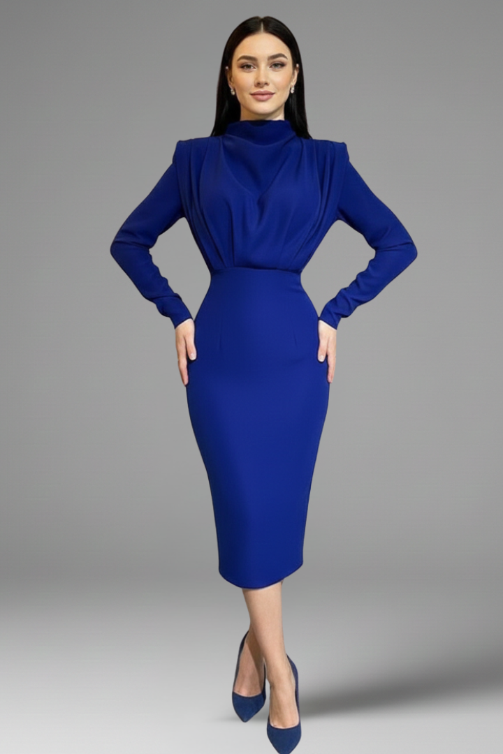 Clarissa | Robe longue à col montant pour femme – Robe à manches longues arrivant aux chevilles