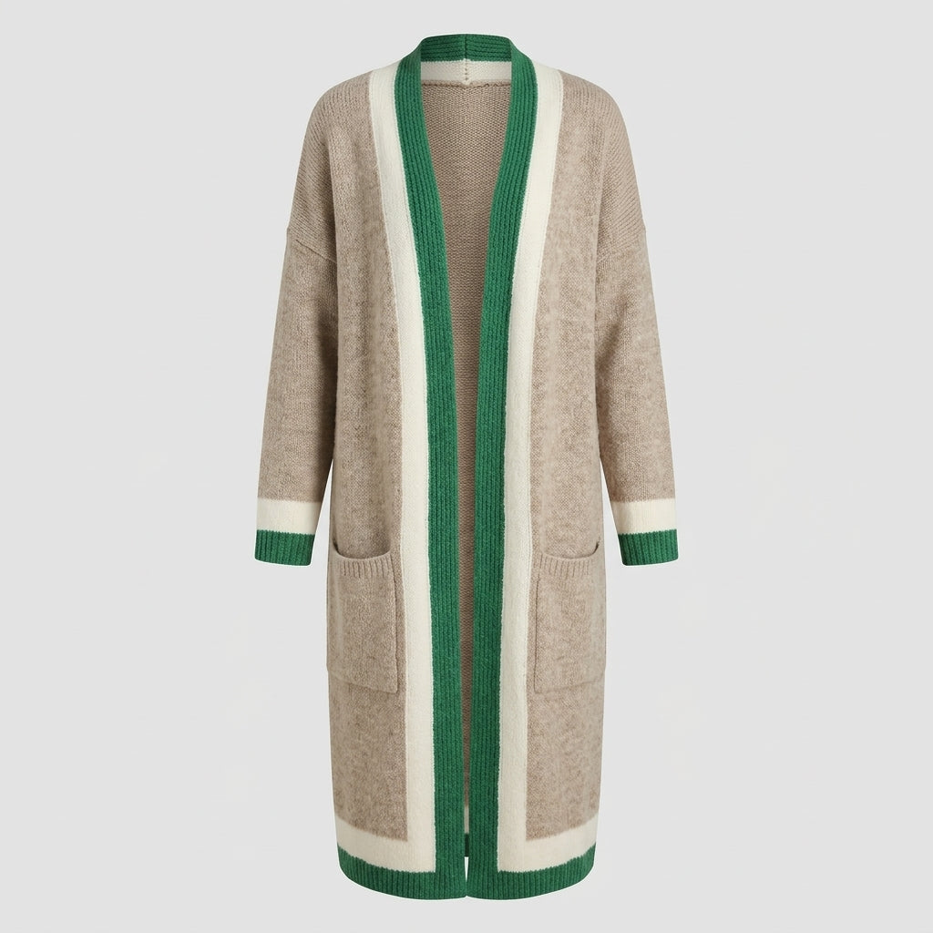 Nerissa | Cardigan long pour femme – Ouvert sur le devant, manches longues