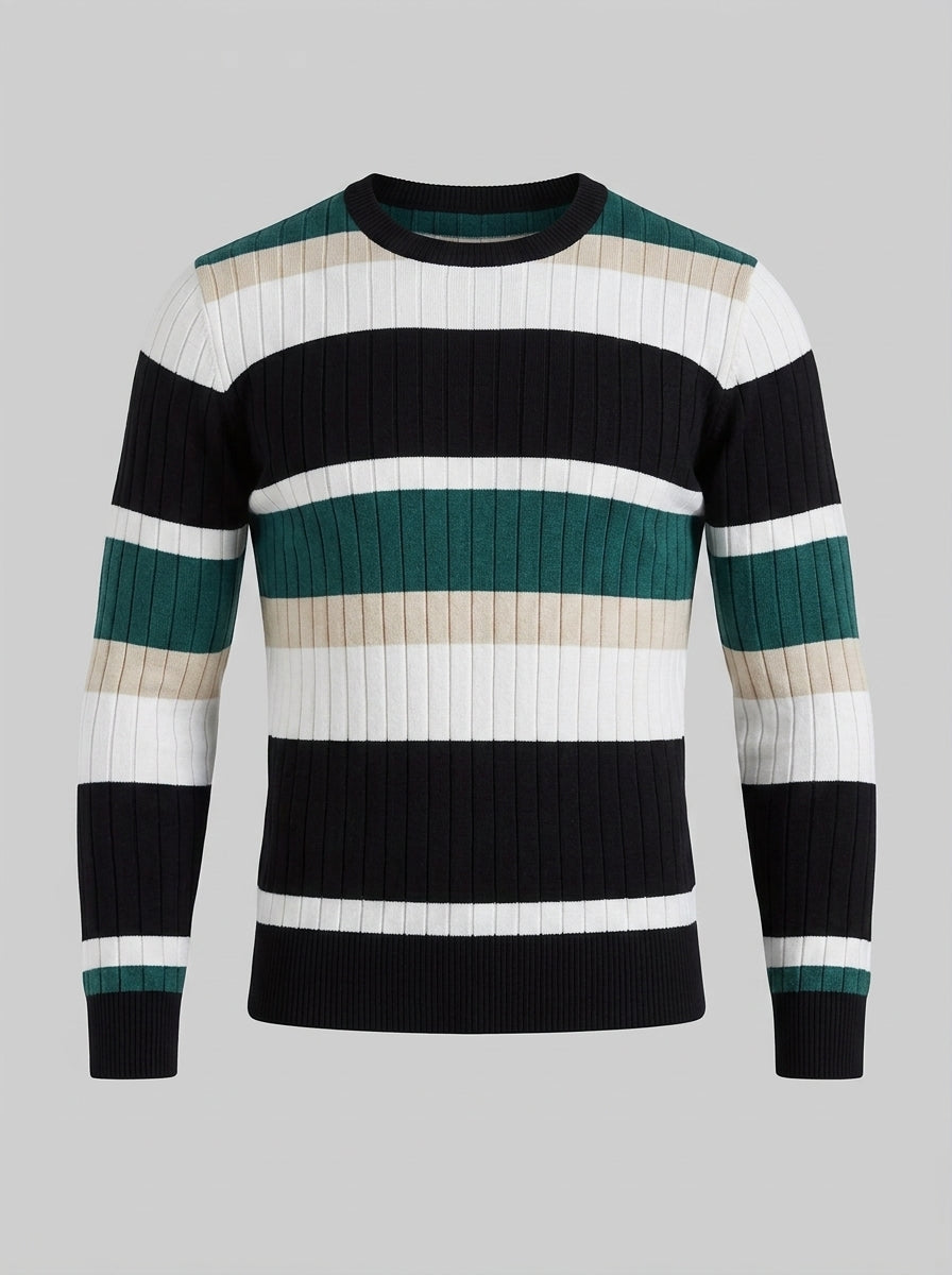 Bastian | Pull en maille rayé pour homme – Pull à côtes avec contrastes de couleurs