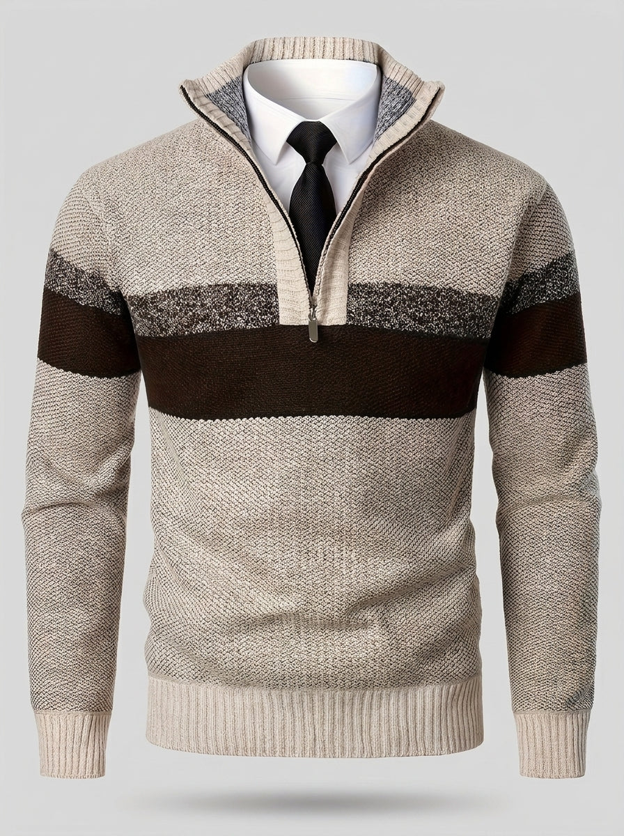 Axton | Pull en maille à blocs de couleur pour homme, avec col montant