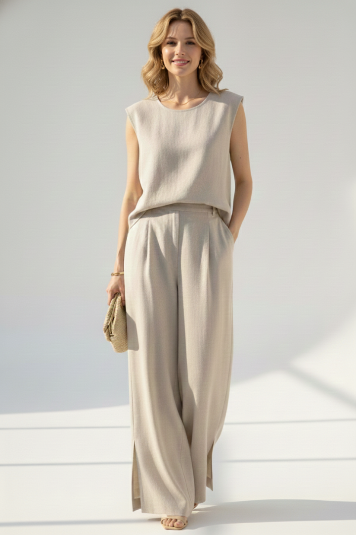 Aloïse | Ensemble coordonné pour femme en mélange de lin - Haut sans manches et pantalon