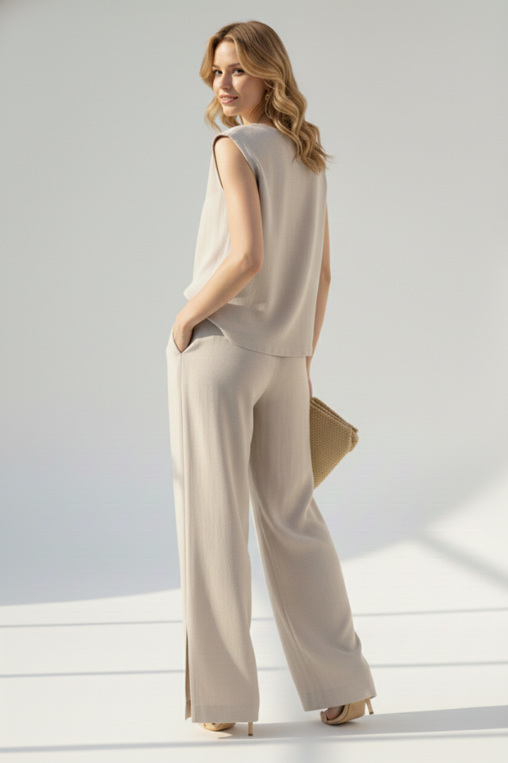 Aloïse | Ensemble coordonné pour femme en mélange de lin - Haut sans manches et pantalon