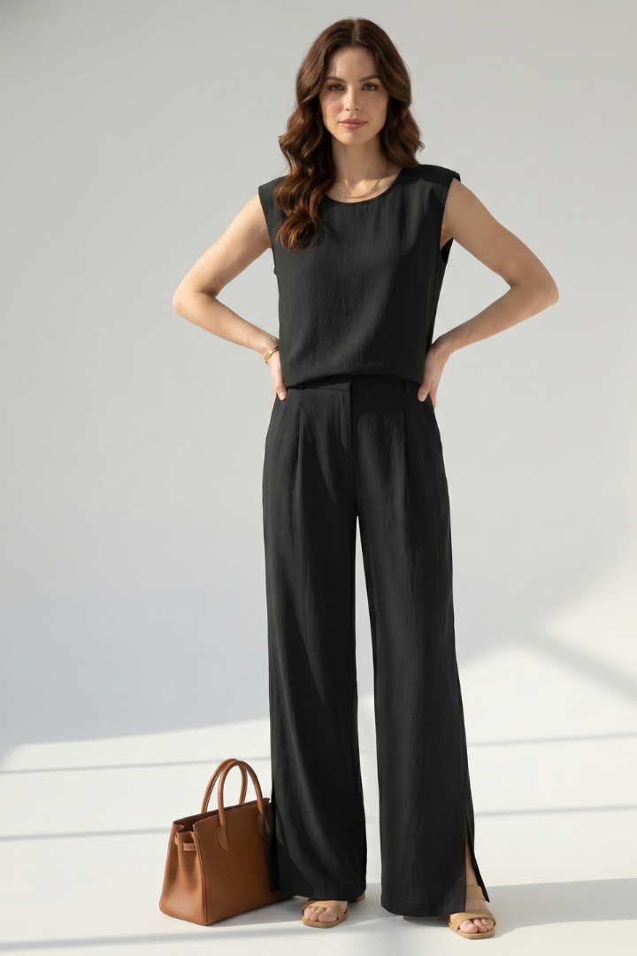 Aloïse | Ensemble coordonné pour femme en mélange de lin - Haut sans manches et pantalon