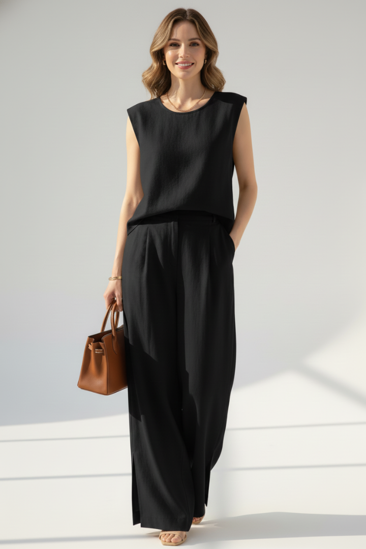 Aloïse | Ensemble coordonné pour femme en mélange de lin - Haut sans manches et pantalon