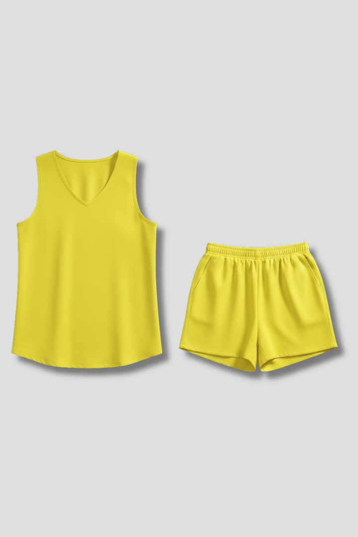 Sabrina | Ensemble assorti pour femme – Tunique sans manches à col en V et short à poche avec taille élastiquée, tenue décontractée 2 pièces à la coupe ample pour se détendre