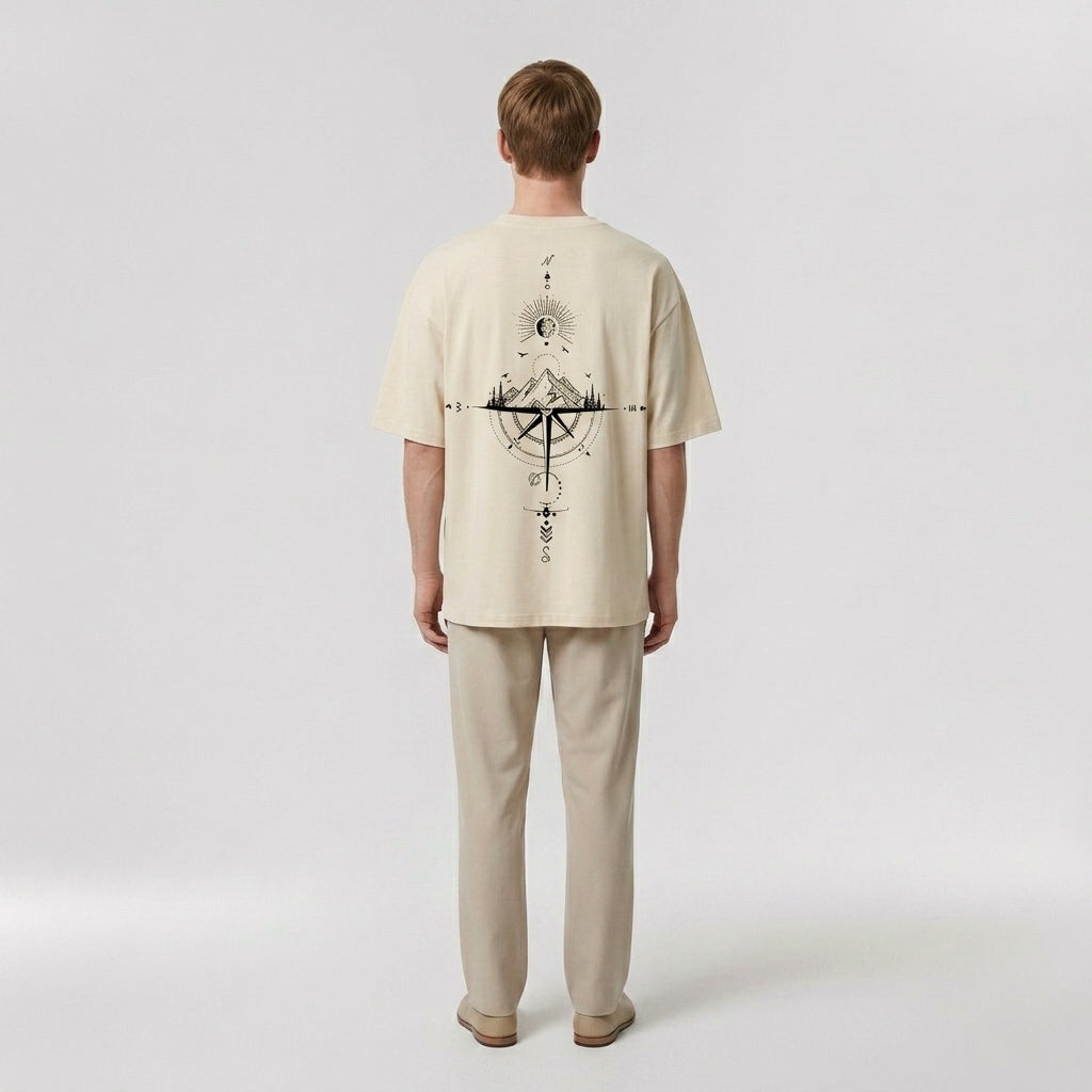Alaric | T-shirt oversize pour homme – T-shirt au graphisme minimaliste avec motif de boussole