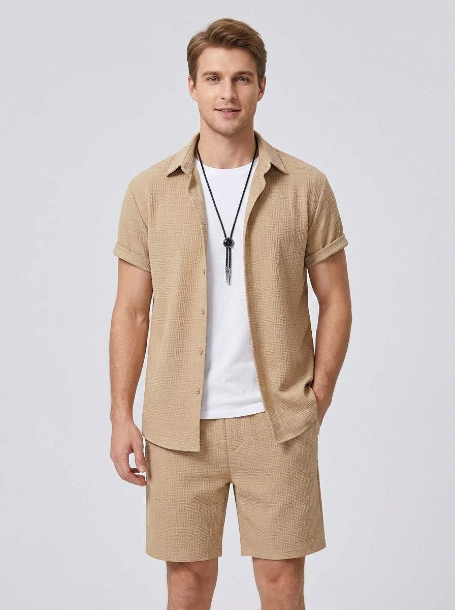 Basile | Ensemble Homme 2 Pièces Chemise & Short – Chemise Boutonnée Manches Courtes avec Short Assorti Décontracté