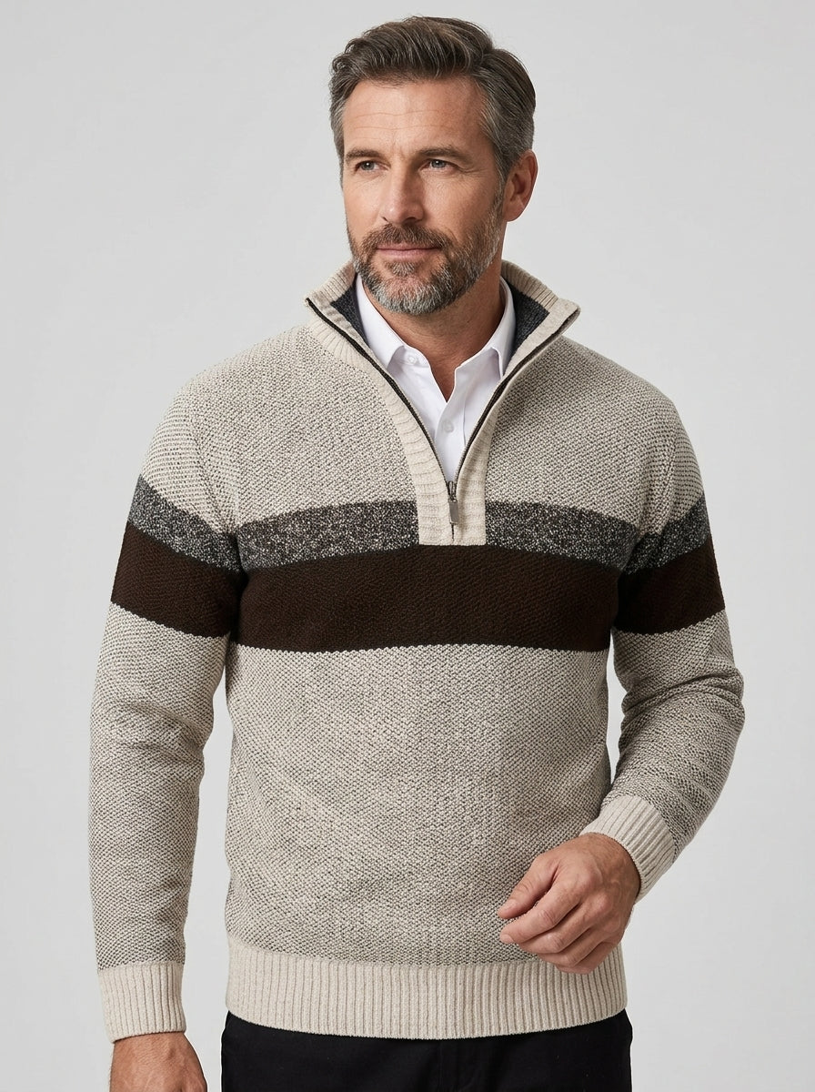 Axton | Pull en maille à blocs de couleur pour homme, avec col montant