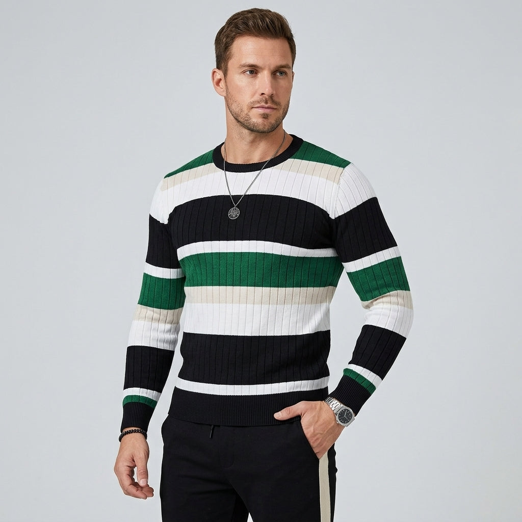 Azriel | Pull rayé à blocs de couleur pour femme – Tricot côtelé