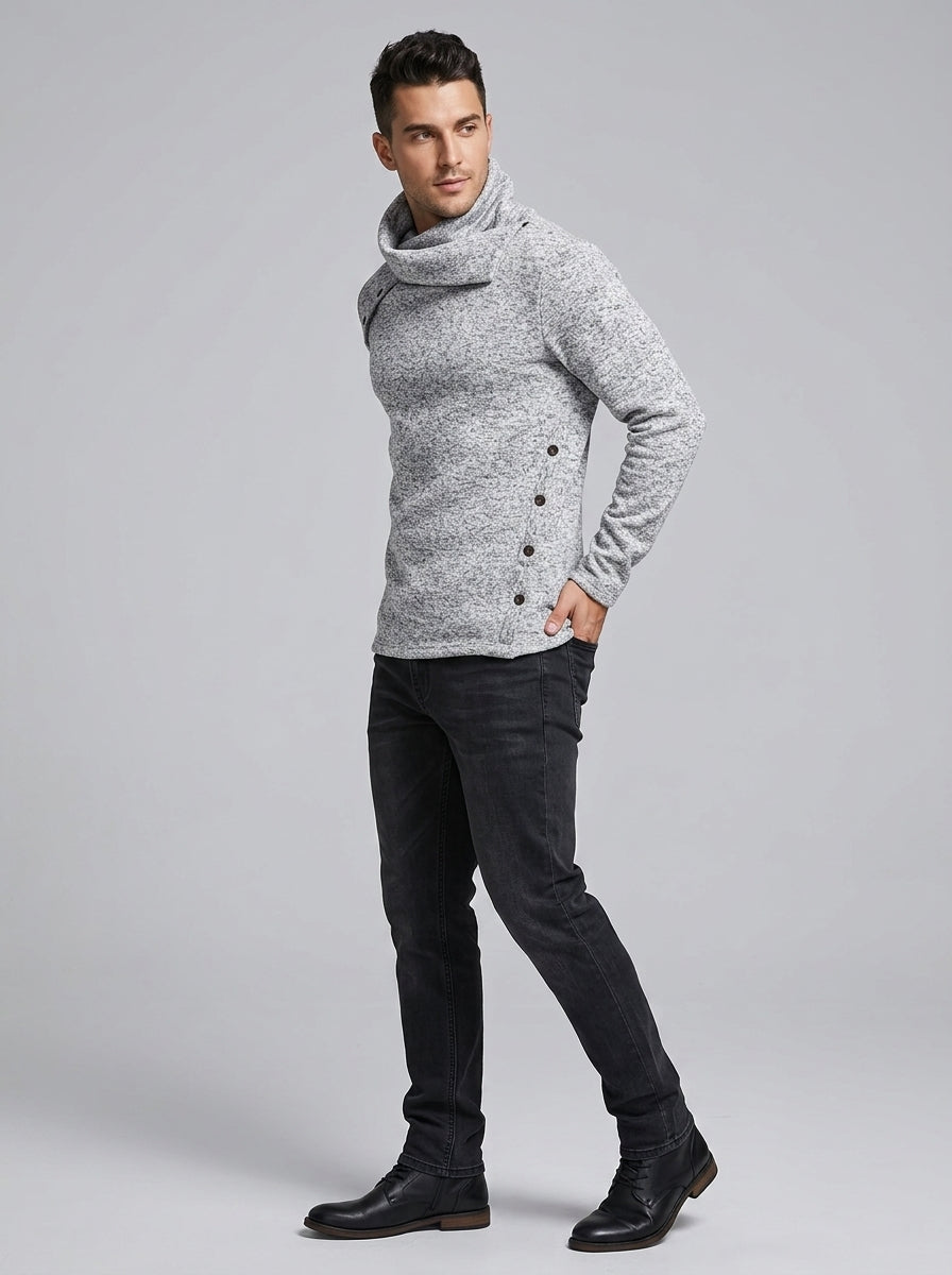 Arvid | Pull en maille texturée pour homme – Pull à col boutonné et manches longues