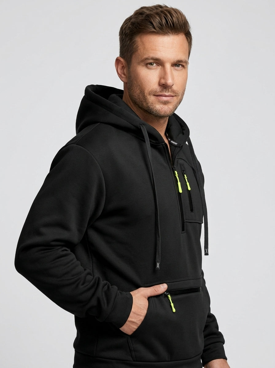 Elian | Pull à capuche jacquard pour homme – Demi-zip décontracté