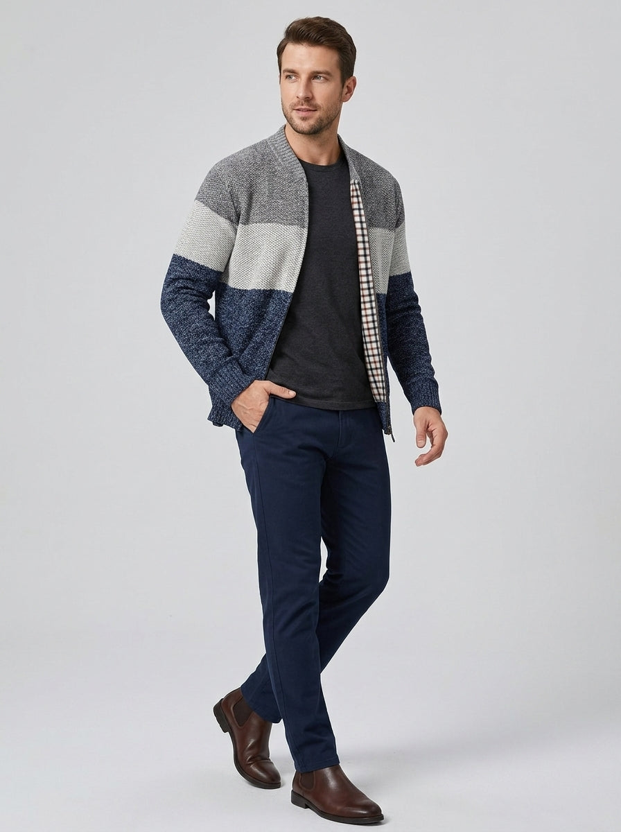 Caspian | Veste polaire à col montant pour homme – Motifs colorés, fermeture à glissière