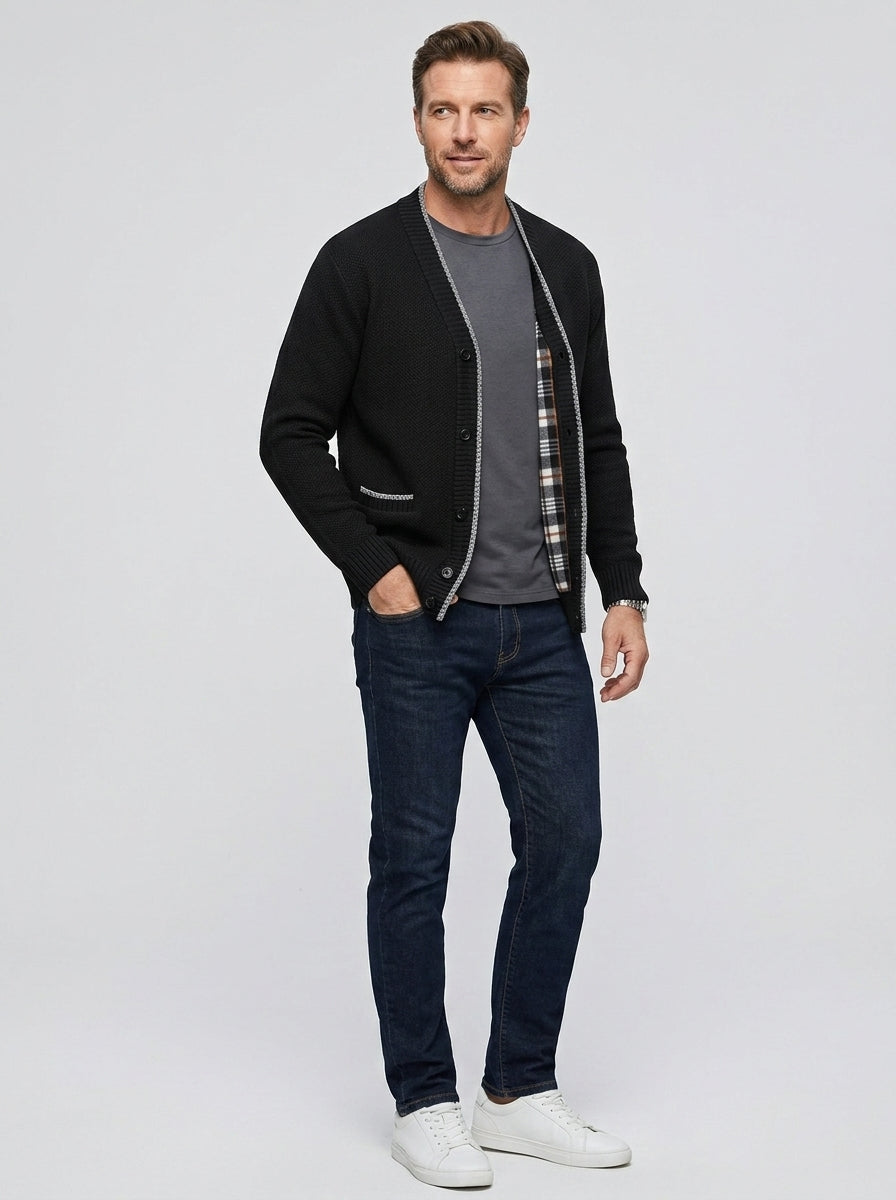 Luca | Cardigan en maille à col en V pour homme – manches longues, fermeture à boutons sur le devant, poches