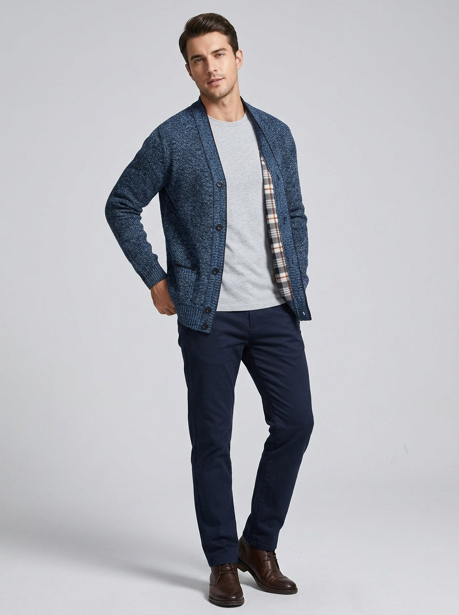 Luca | Cardigan en maille à col en V pour homme – manches longues, fermeture à boutons sur le devant, poches