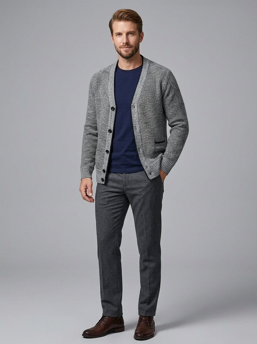 Luca | Cardigan en maille à col en V pour homme – manches longues, fermeture à boutons sur le devant, poches