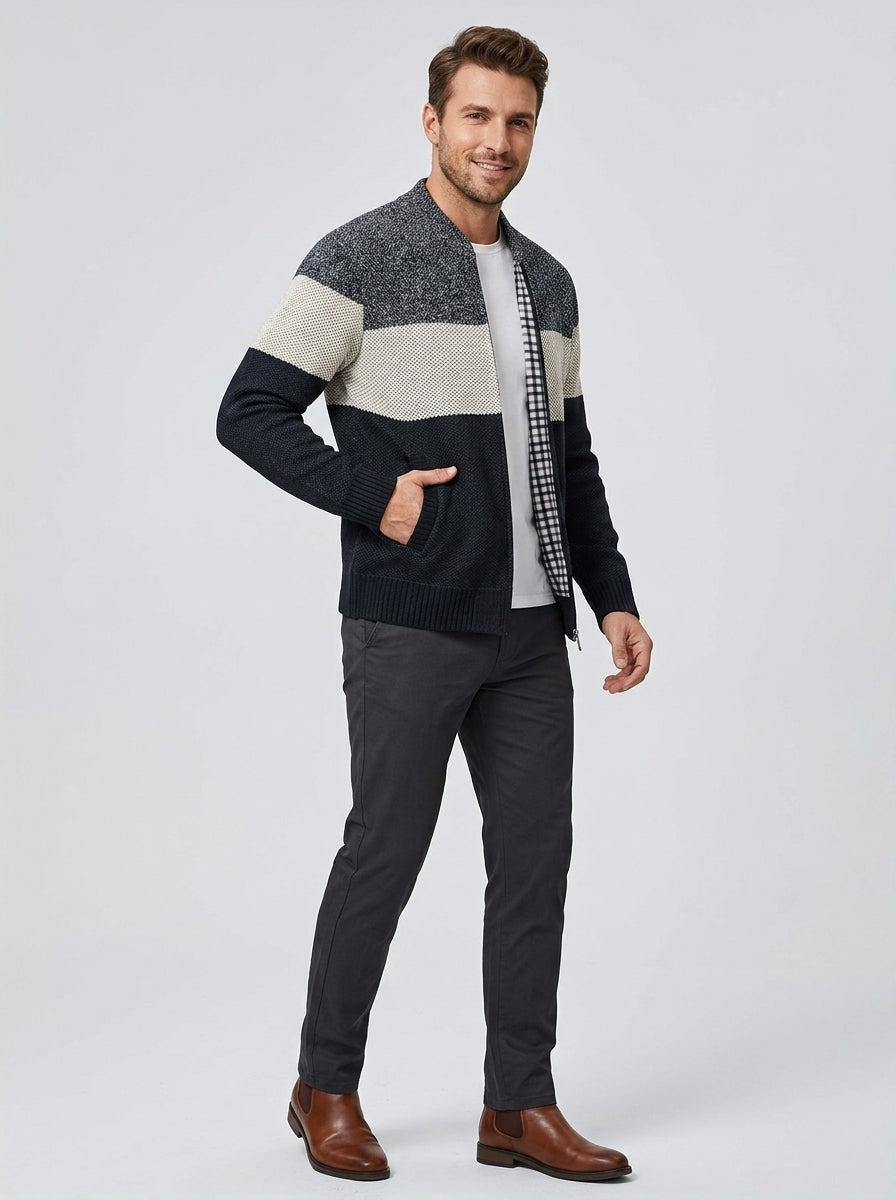 Caspian | Veste polaire à col montant pour homme – Motifs colorés, fermeture à glissière