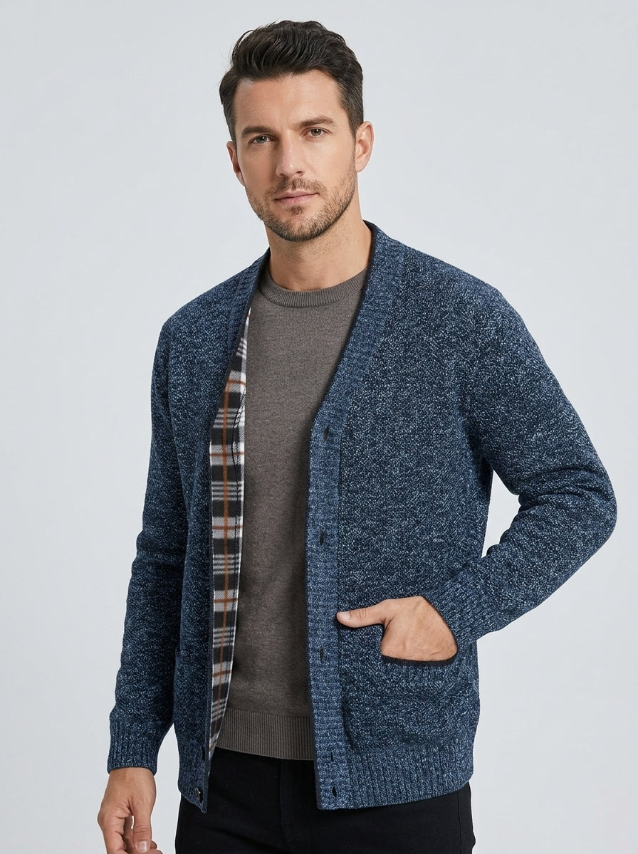 Luca | Cardigan en maille à col en V pour homme – manches longues, fermeture à boutons sur le devant, poches