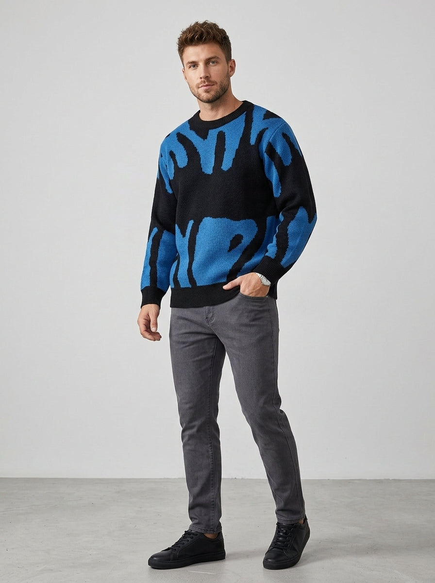 Rafferty | Pull en maille à lettres pour homme – col rond, coupe classique, pull décontracté