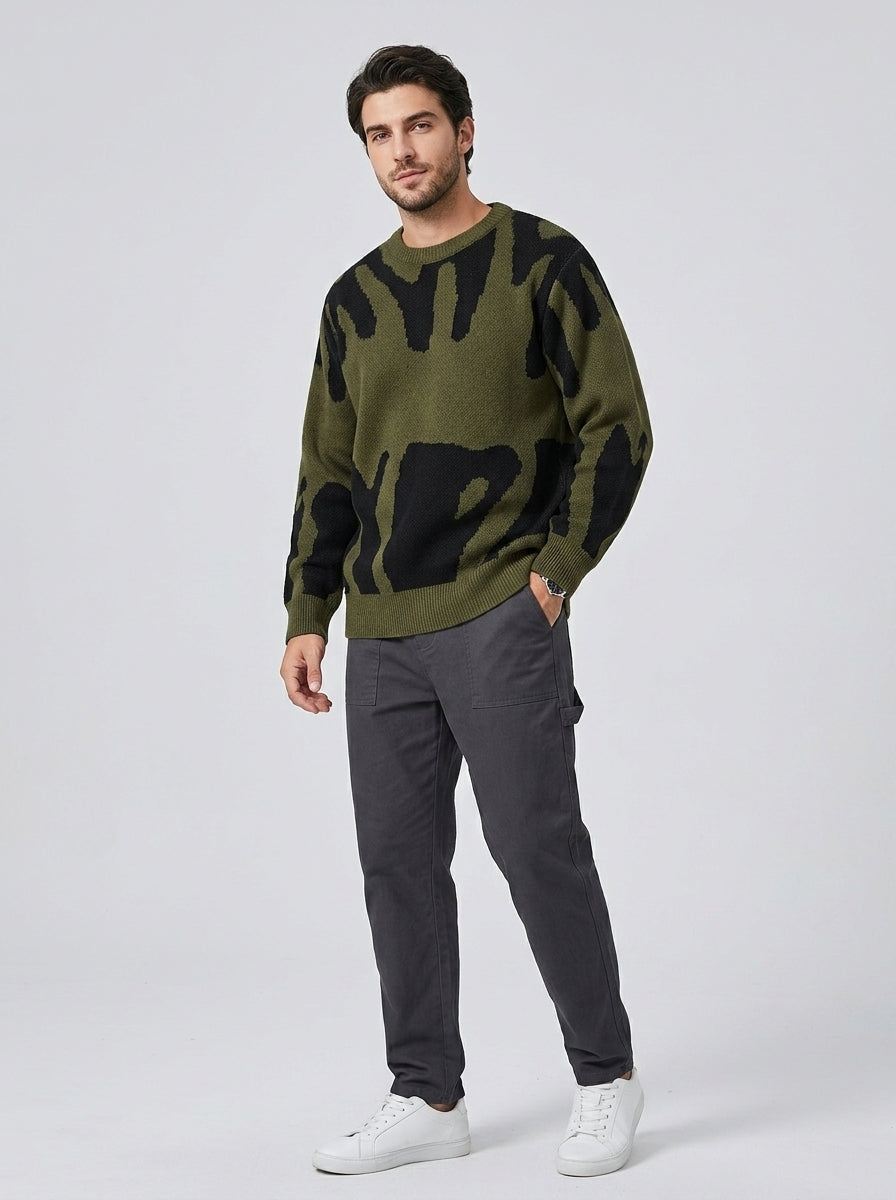 Rafferty | Pull en maille à lettres pour homme – col rond, coupe classique, pull décontracté