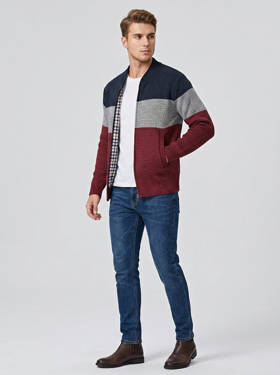 Caspian | Veste polaire à col montant pour homme – Motifs colorés, fermeture à glissière