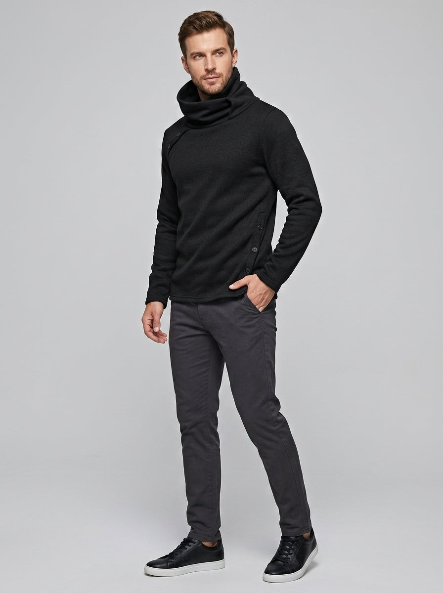 Arvid | Pull en maille texturée pour homme – Pull à col boutonné et manches longues