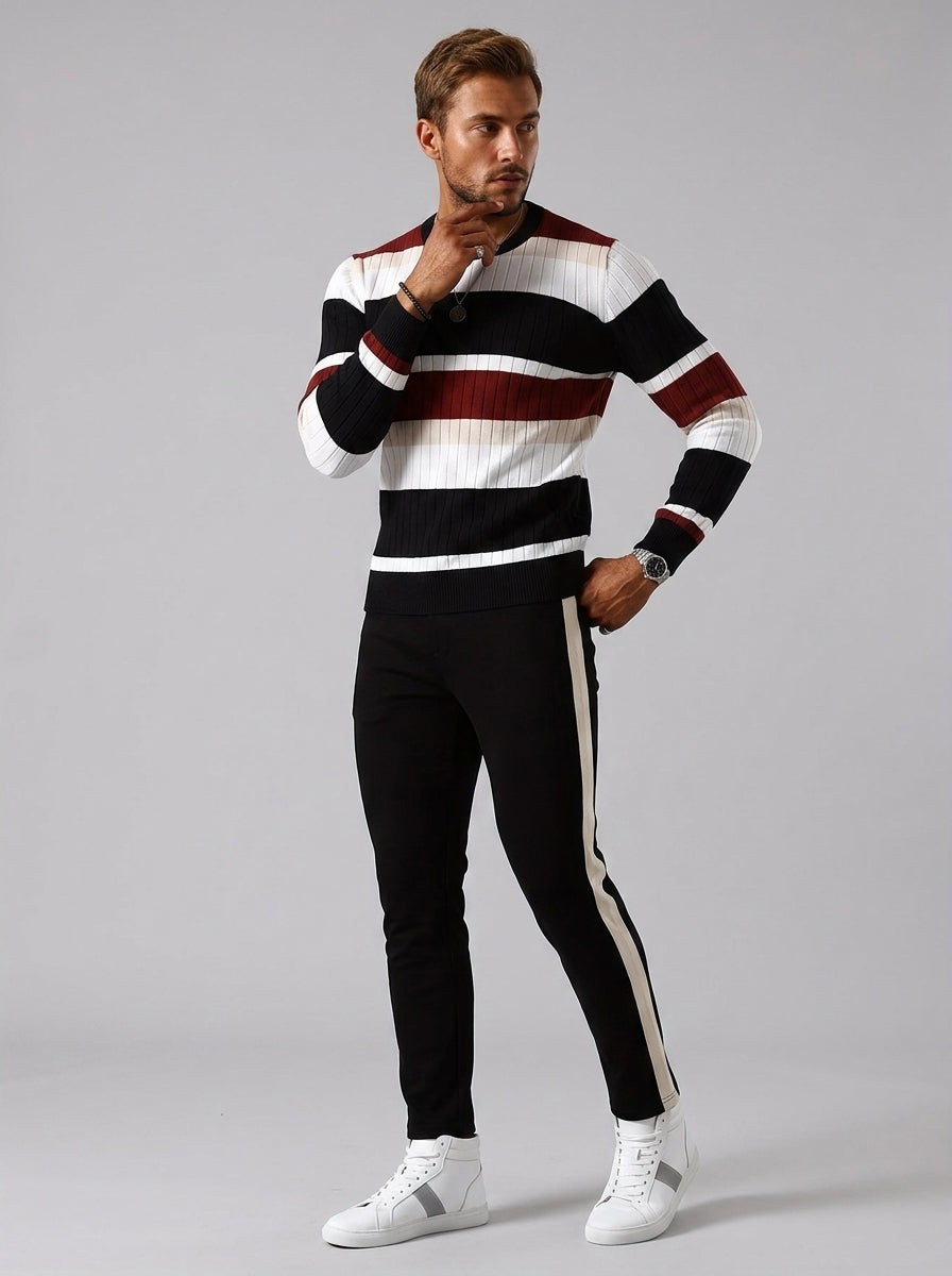 Bastian | Pull en maille rayé pour homme – Pull à côtes avec contrastes de couleurs