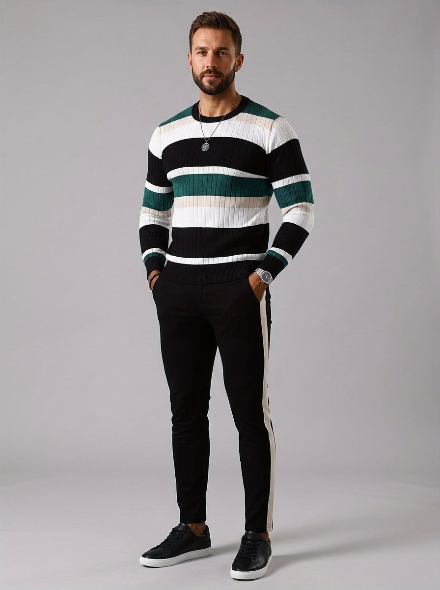 Bastian | Pull en maille rayé pour homme – Pull à côtes avec contrastes de couleurs