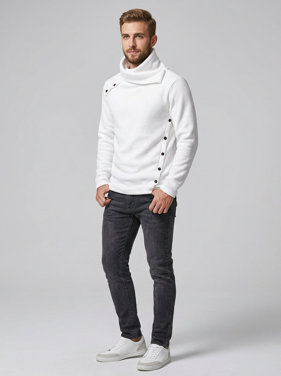 Arvid | Pull en maille texturée pour homme – Pull à col boutonné et manches longues