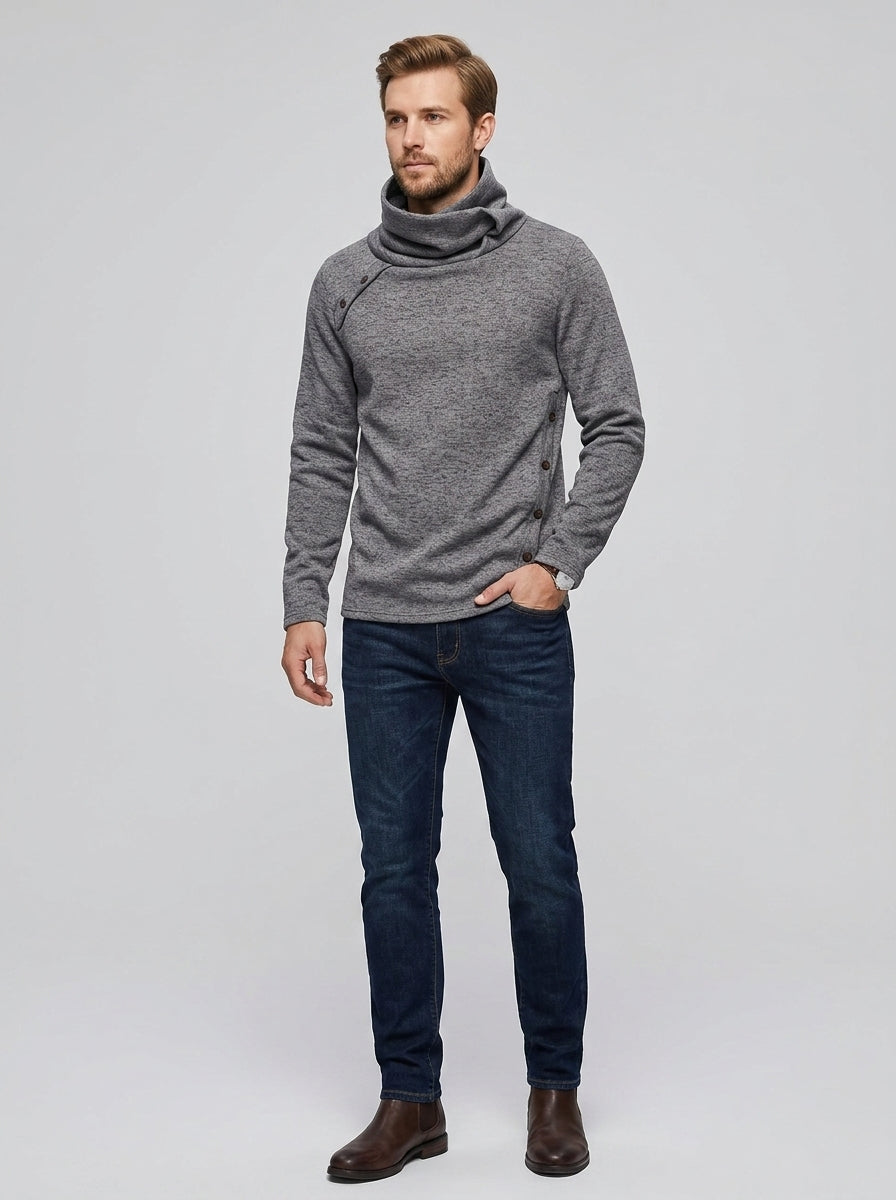 Arvid | Pull en maille texturée pour homme – Pull à col boutonné et manches longues