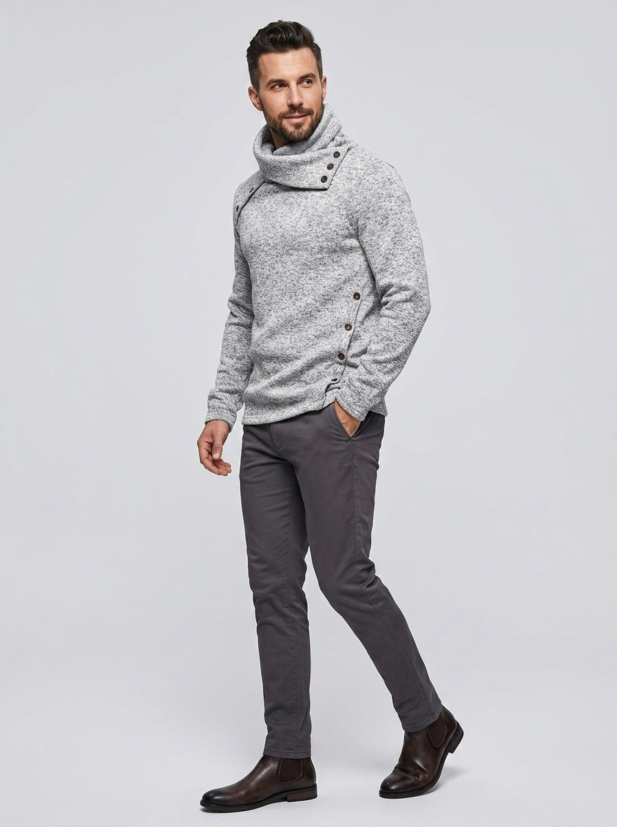 Arvid | Pull en maille texturée pour homme – Pull à col boutonné et manches longues