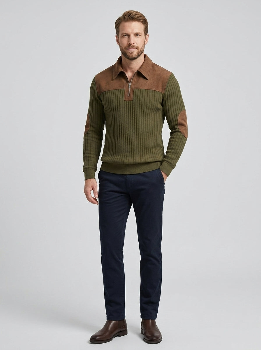 Avelisse | Pull en maille à blocs de couleur pour homme, avec col montant