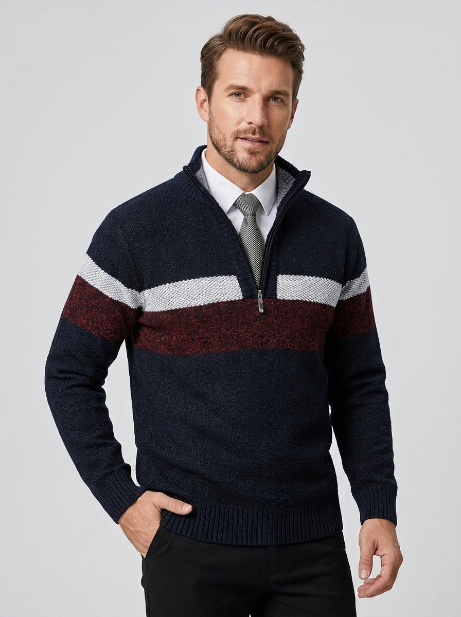 Axton | Pull en maille à blocs de couleur pour homme, avec col montant