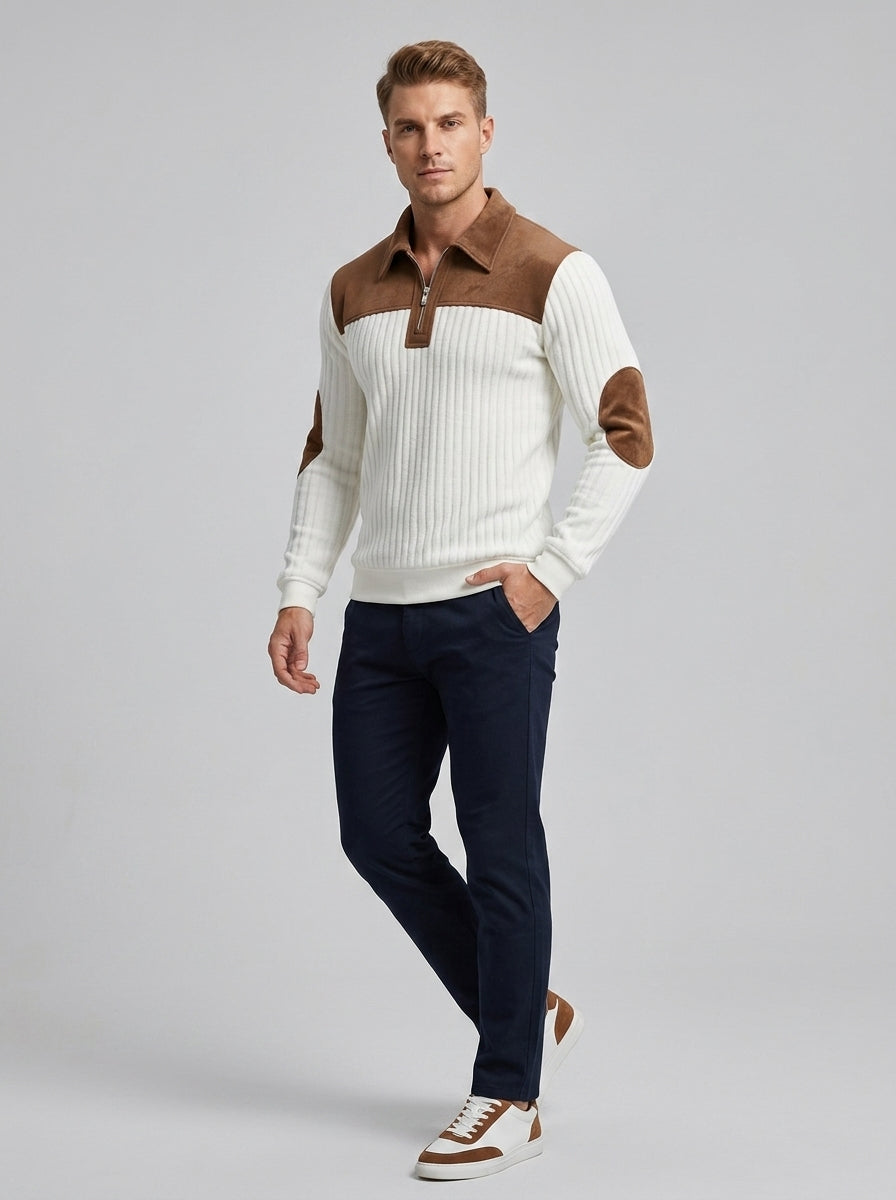 Avelisse | Pull en maille à blocs de couleur pour homme, avec col montant