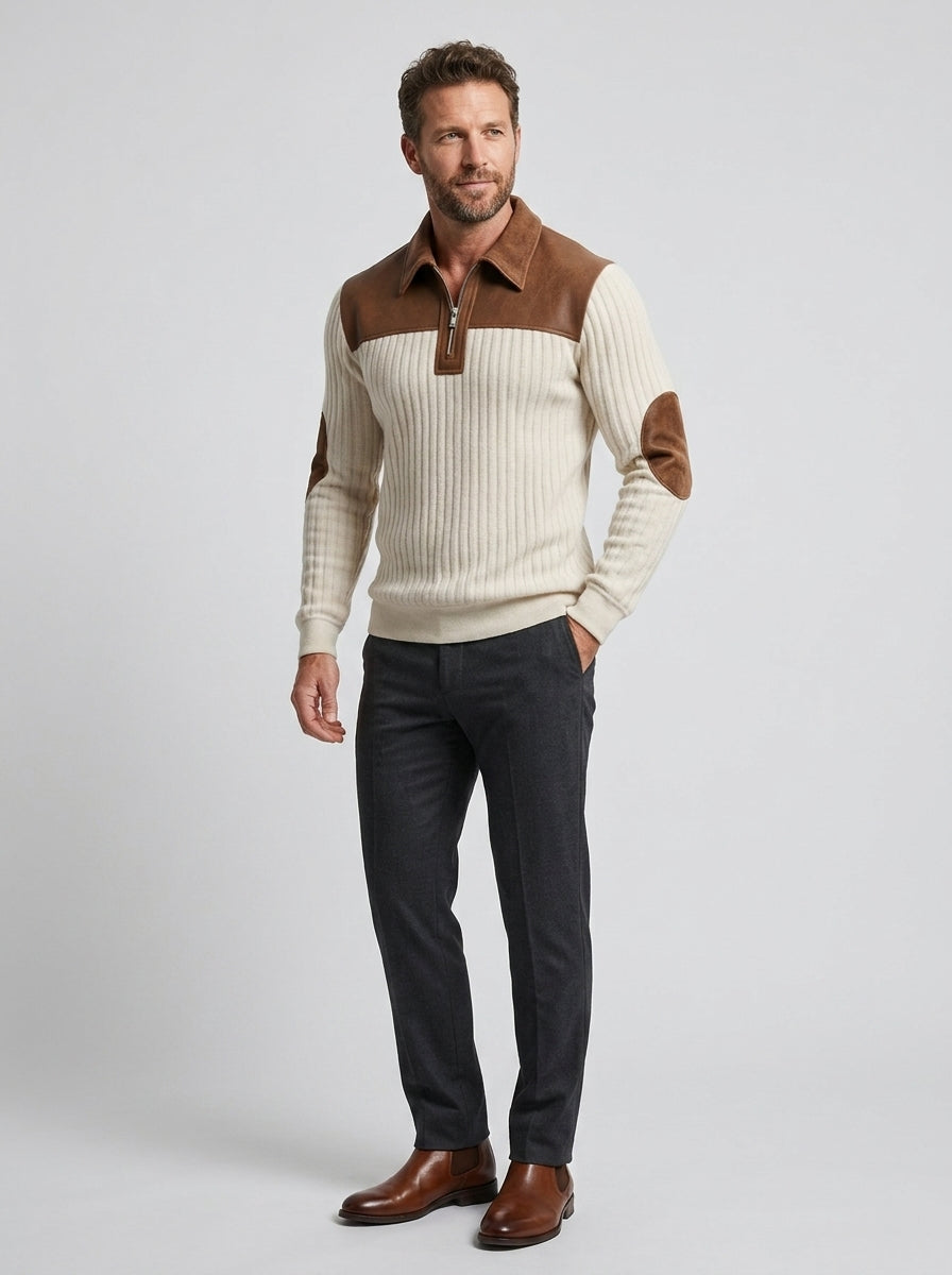 Avelisse | Pull en maille à blocs de couleur pour homme, avec col montant