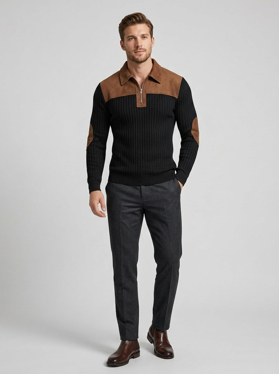 Avelisse | Pull en maille à blocs de couleur pour homme, avec col montant