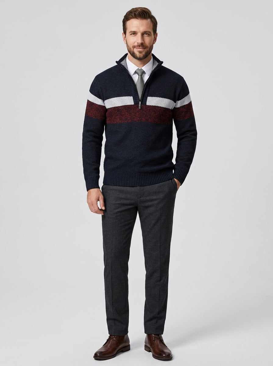 Axton | Pull en maille à blocs de couleur pour homme, avec col montant