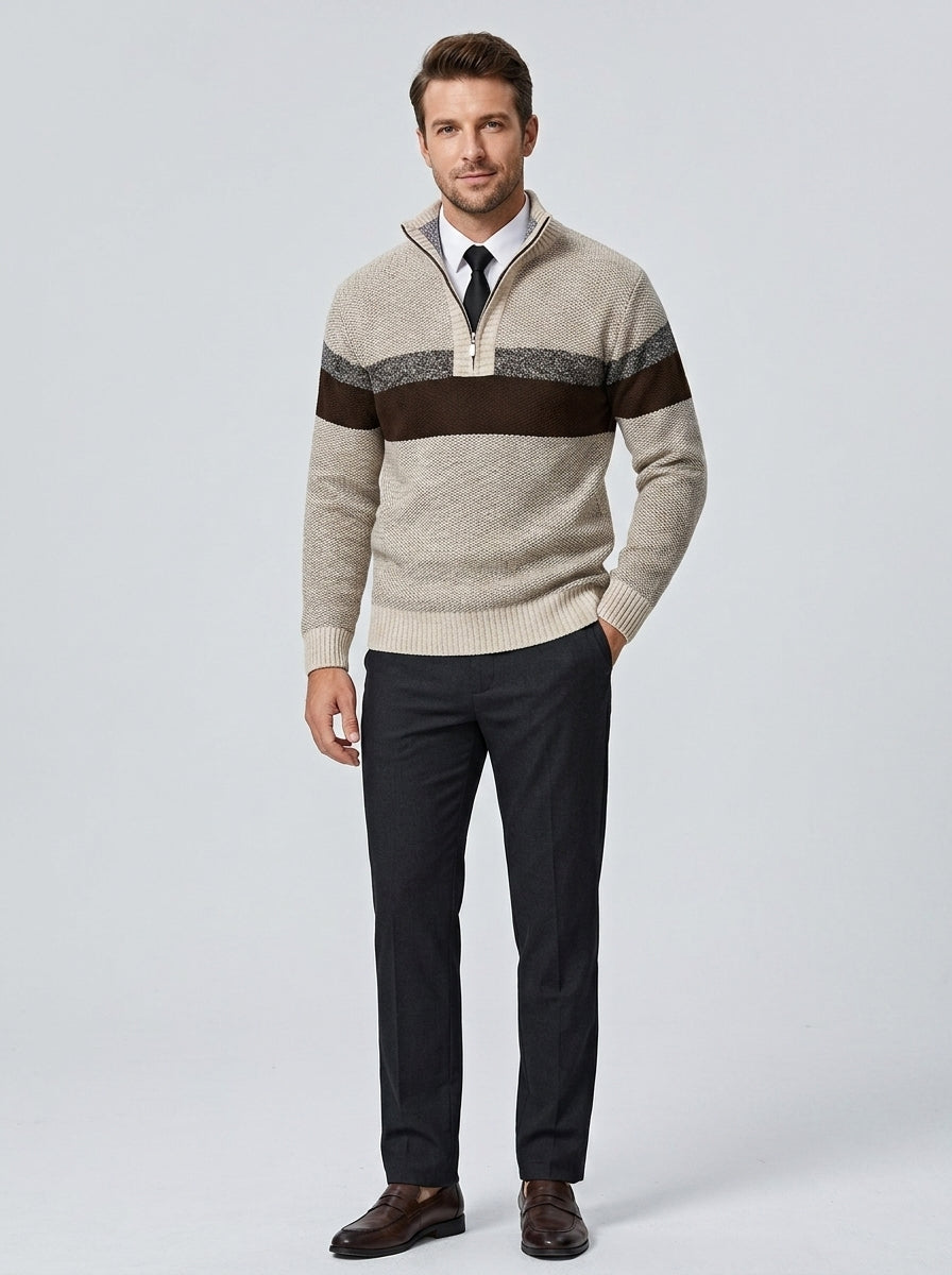Axton | Pull en maille à blocs de couleur pour homme, avec col montant