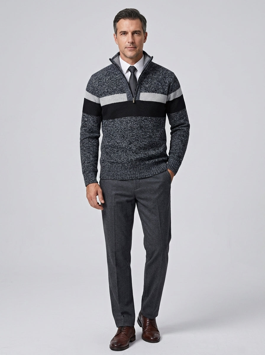 Axton | Pull en maille à blocs de couleur pour homme, avec col montant