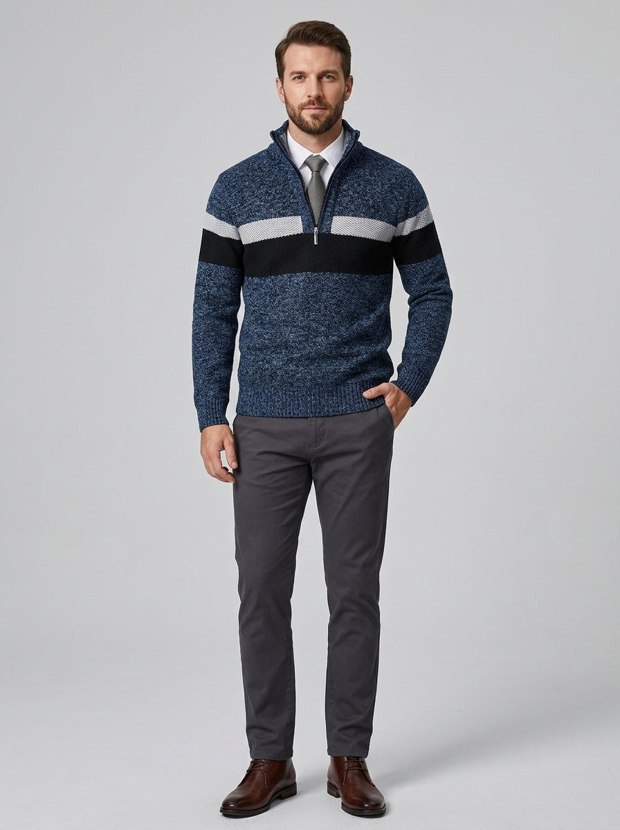 Axton | Pull en maille à blocs de couleur pour homme, avec col montant