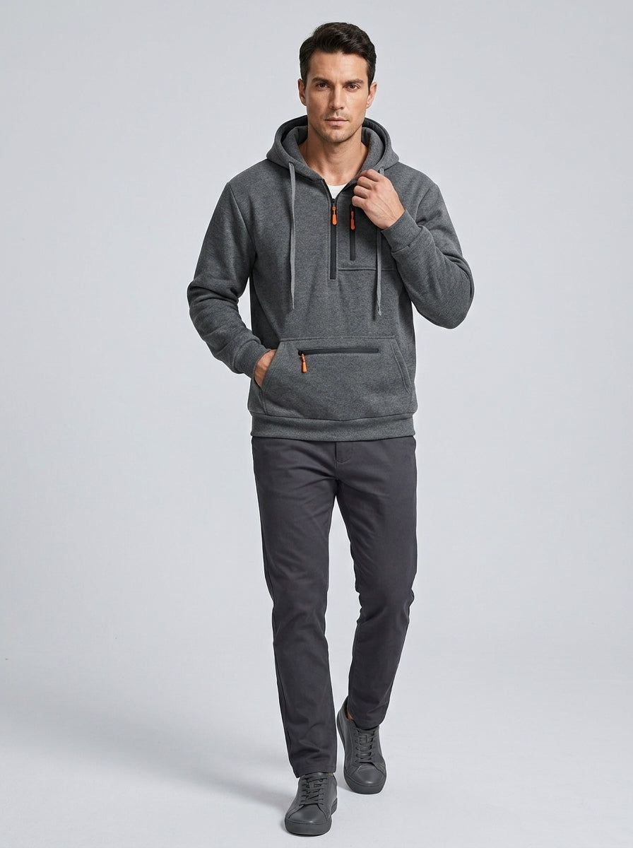 Elian | Pull à capuche jacquard pour homme – Demi-zip décontracté