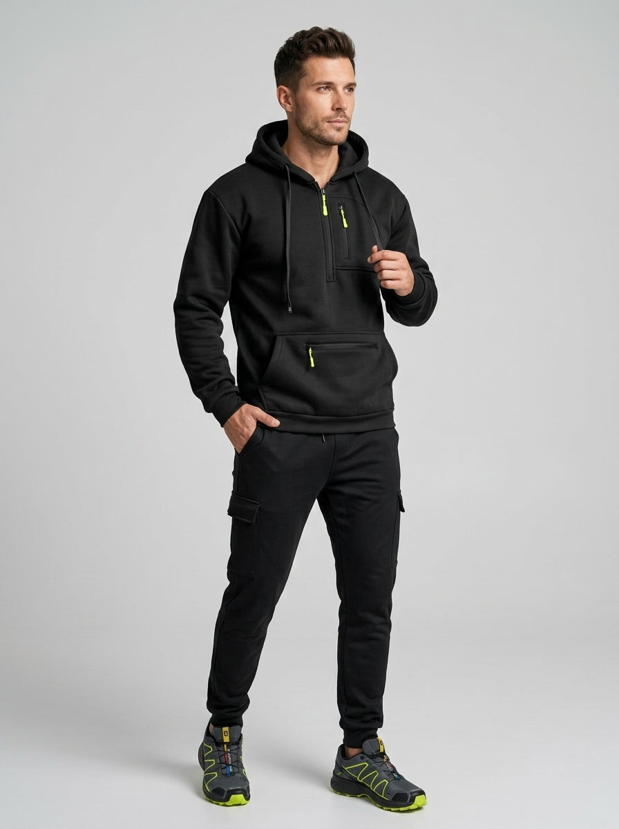 Elian | Pull à capuche jacquard pour homme – Demi-zip décontracté