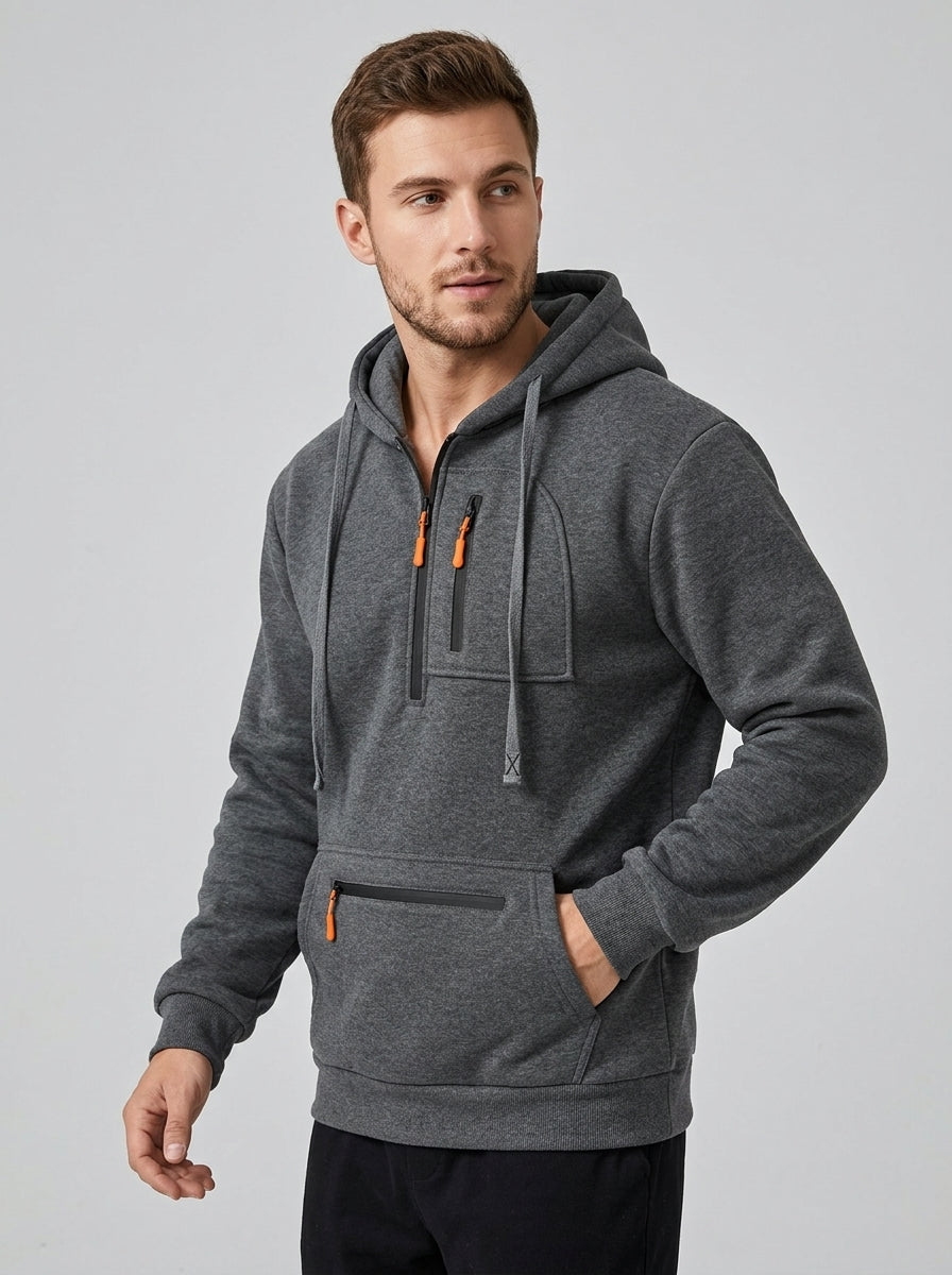 Elian | Pull à capuche jacquard pour homme – Demi-zip décontracté