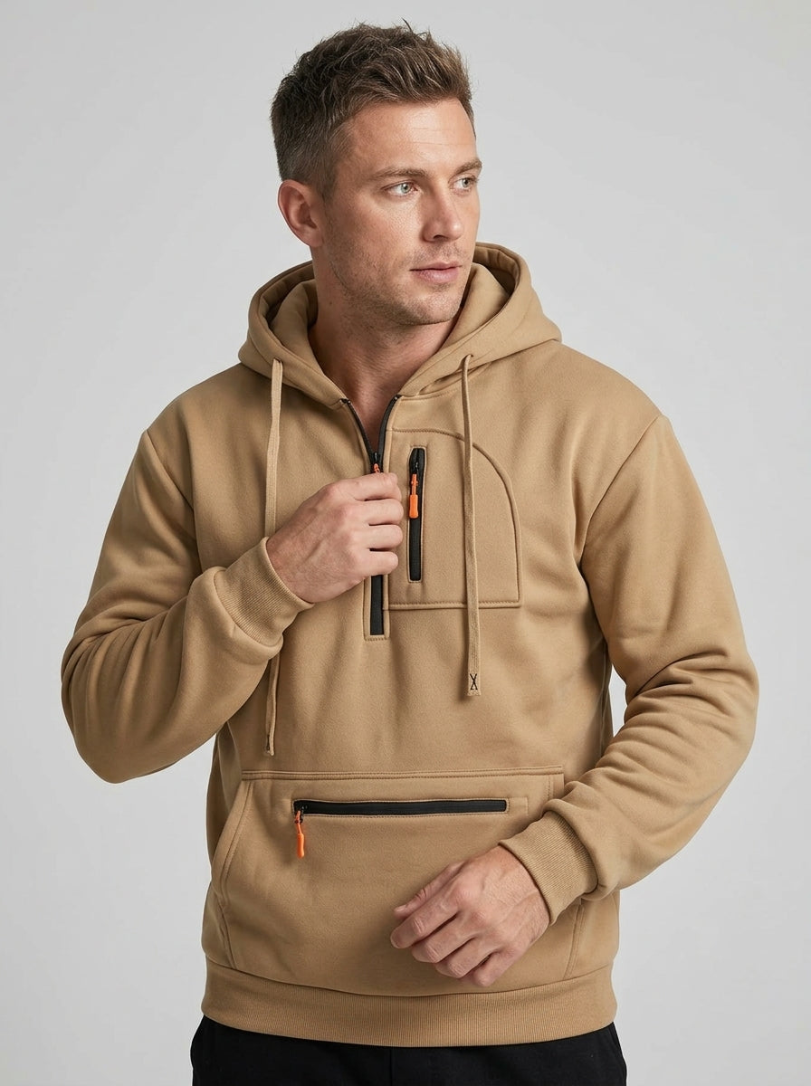 Elian | Pull à capuche jacquard pour homme – Demi-zip décontracté